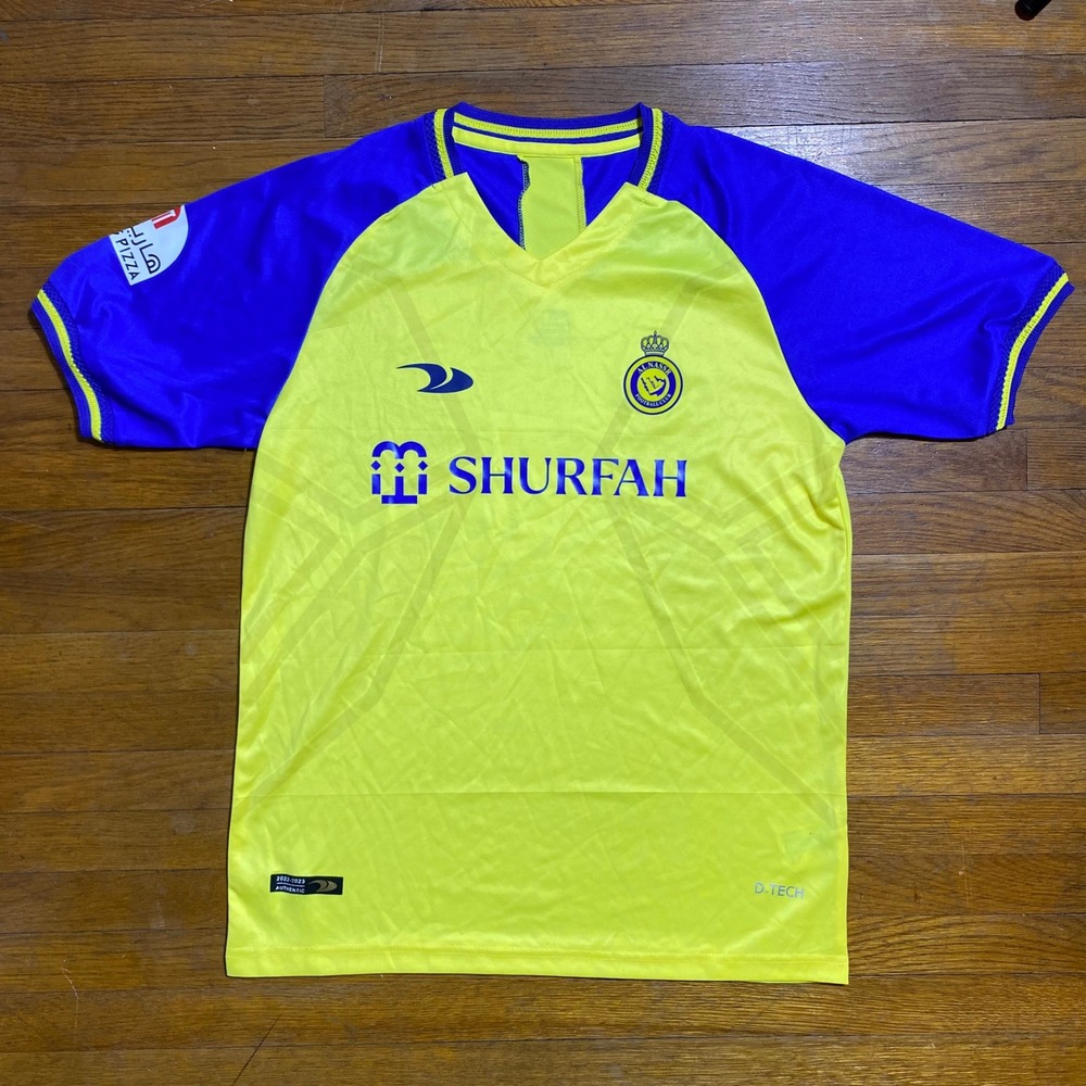 Al Nassr FC 2022-2023 Ronaldo 7 Home Jersey CR7 Yellow Blue Mens Size S